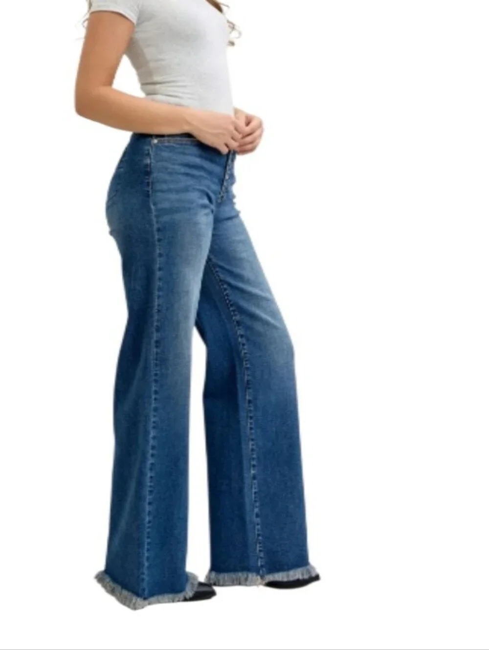 Judy Blue Column High-Rise Wide Leg Button-Fly Fray Hem Jeans-NWT